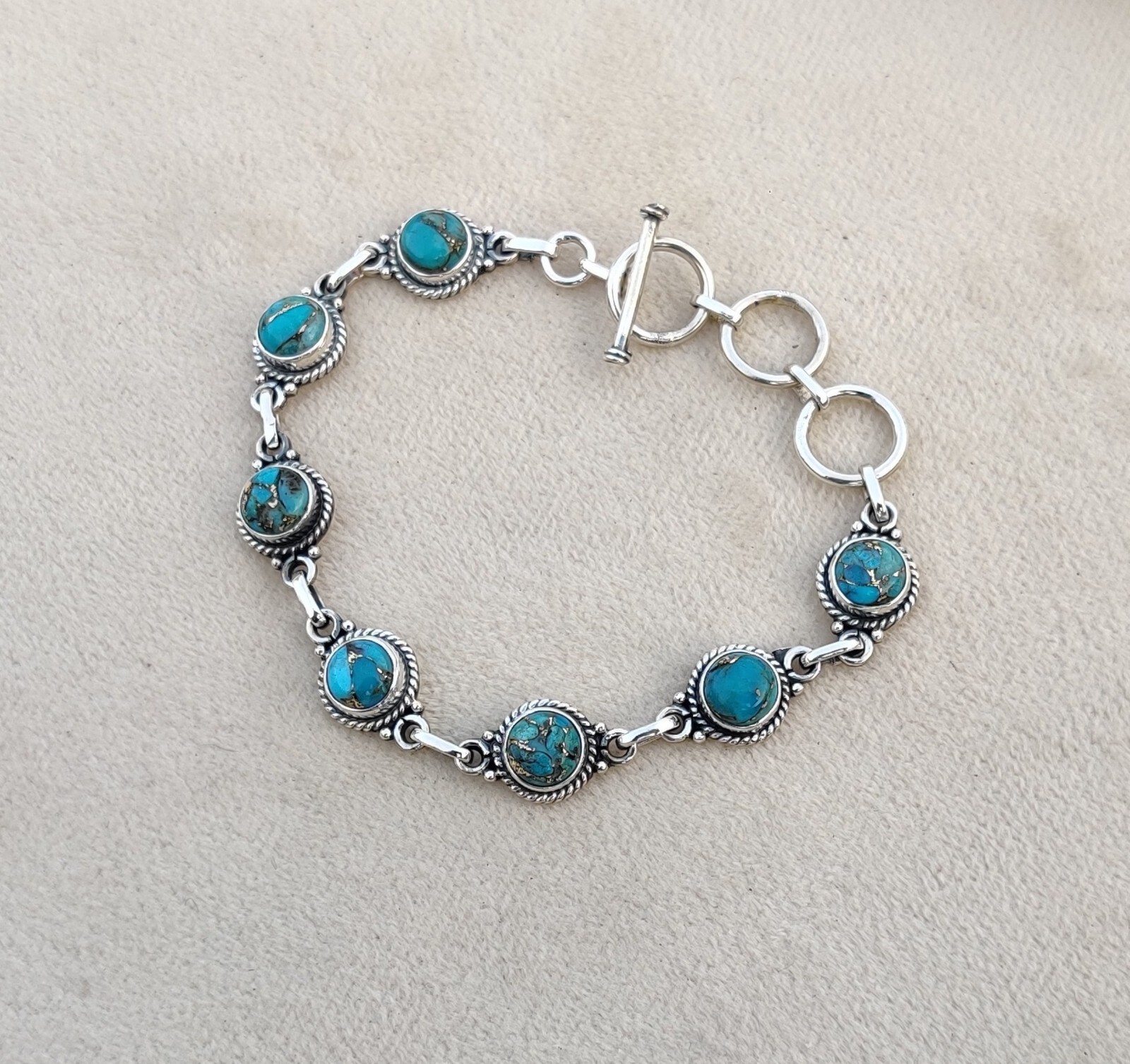Blue Copper Turquoise Gemstone 925 Sterling Silver Designer Bracelet SR2235