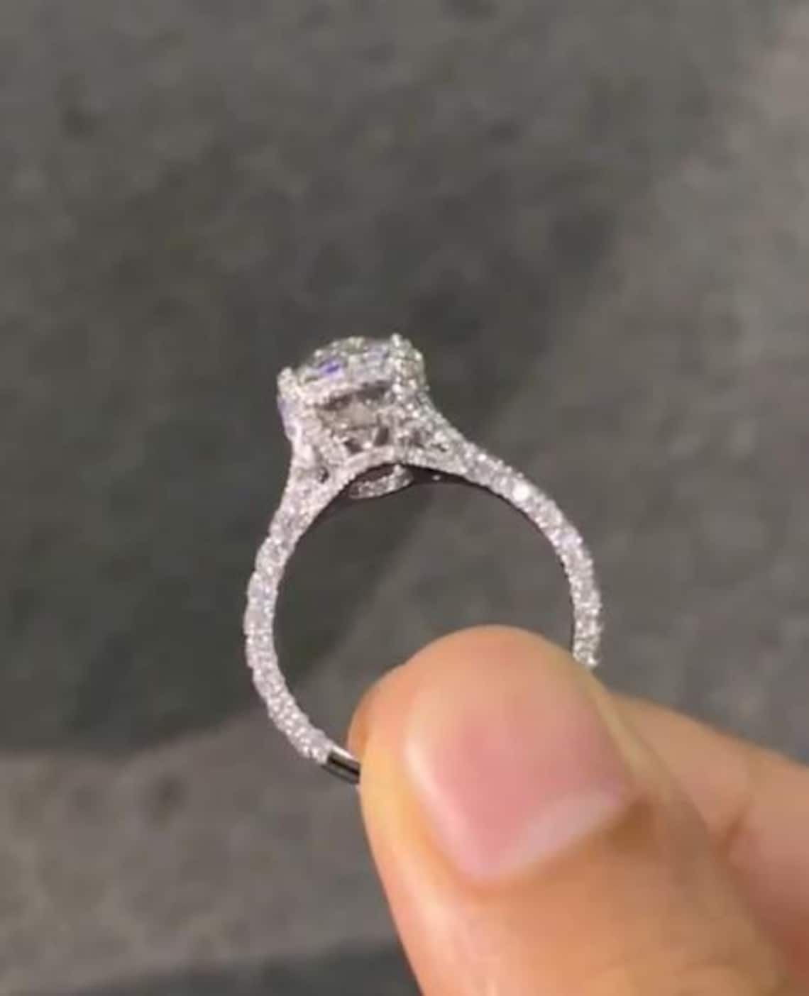 3CT Oval Cut Hidden Halo F/VVS1 Moissanite Engagement Ring 14K White Gold Plated