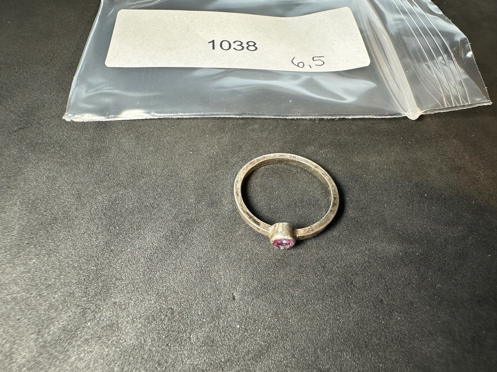 1.60g Vintage Sterling Silver 925 Ring Pink Round Stone Minimalist M Size 6.5