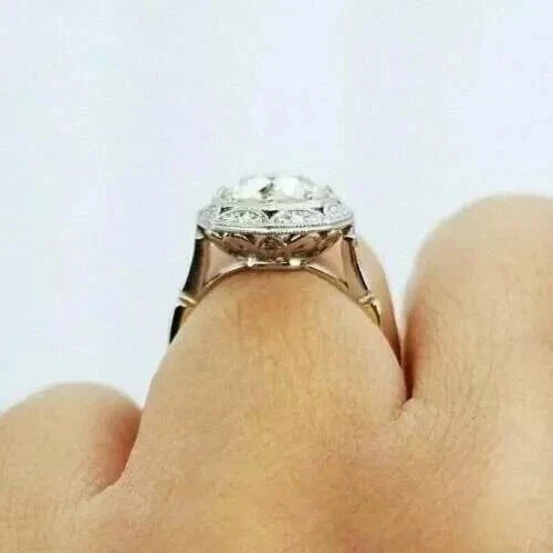 4.8Ct Vintage Art Deco Old European Cut Lab Created Diamond 14K Gold Finish Ring
