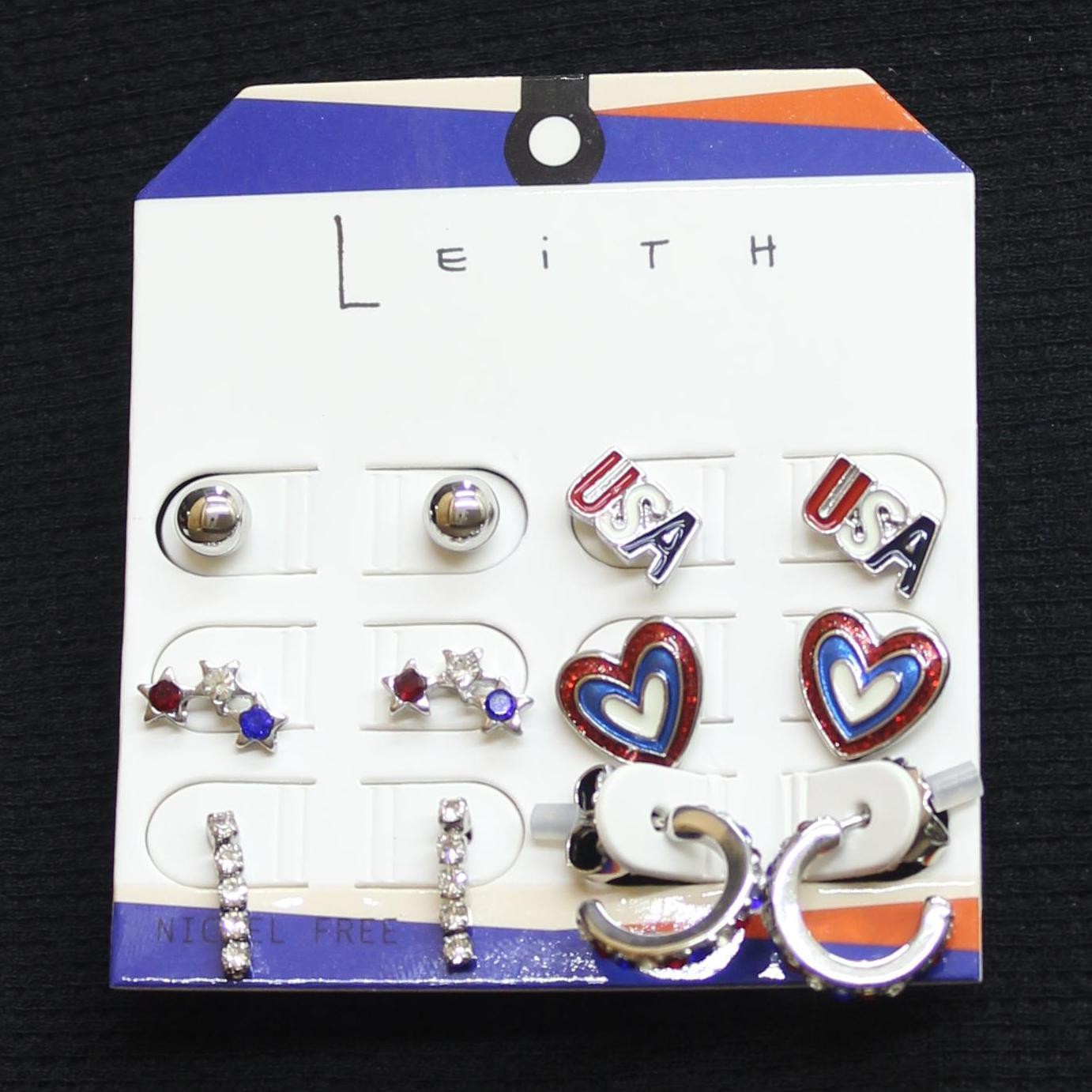 Leith by NRDSTRM 6-Pack Patriotic USA Earrings Set Silver Gray / Red / Blue