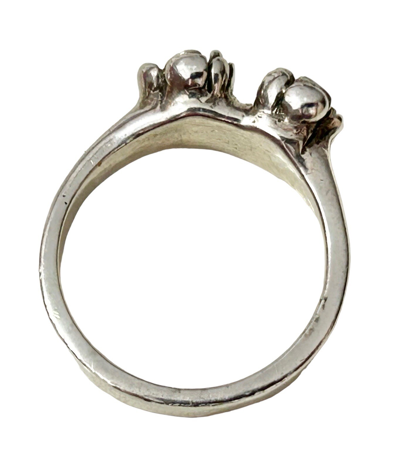 Sterling Brutalist Freeform Mod Flower Diamond Ring Sz 6.25 Scandinavian Style