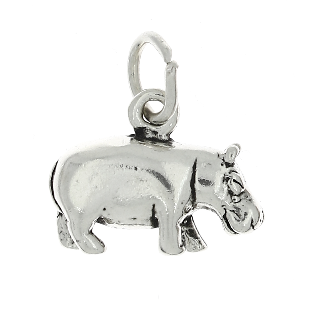Sterling Silver 3D Hippopotamus Hippo Charm or Pendant