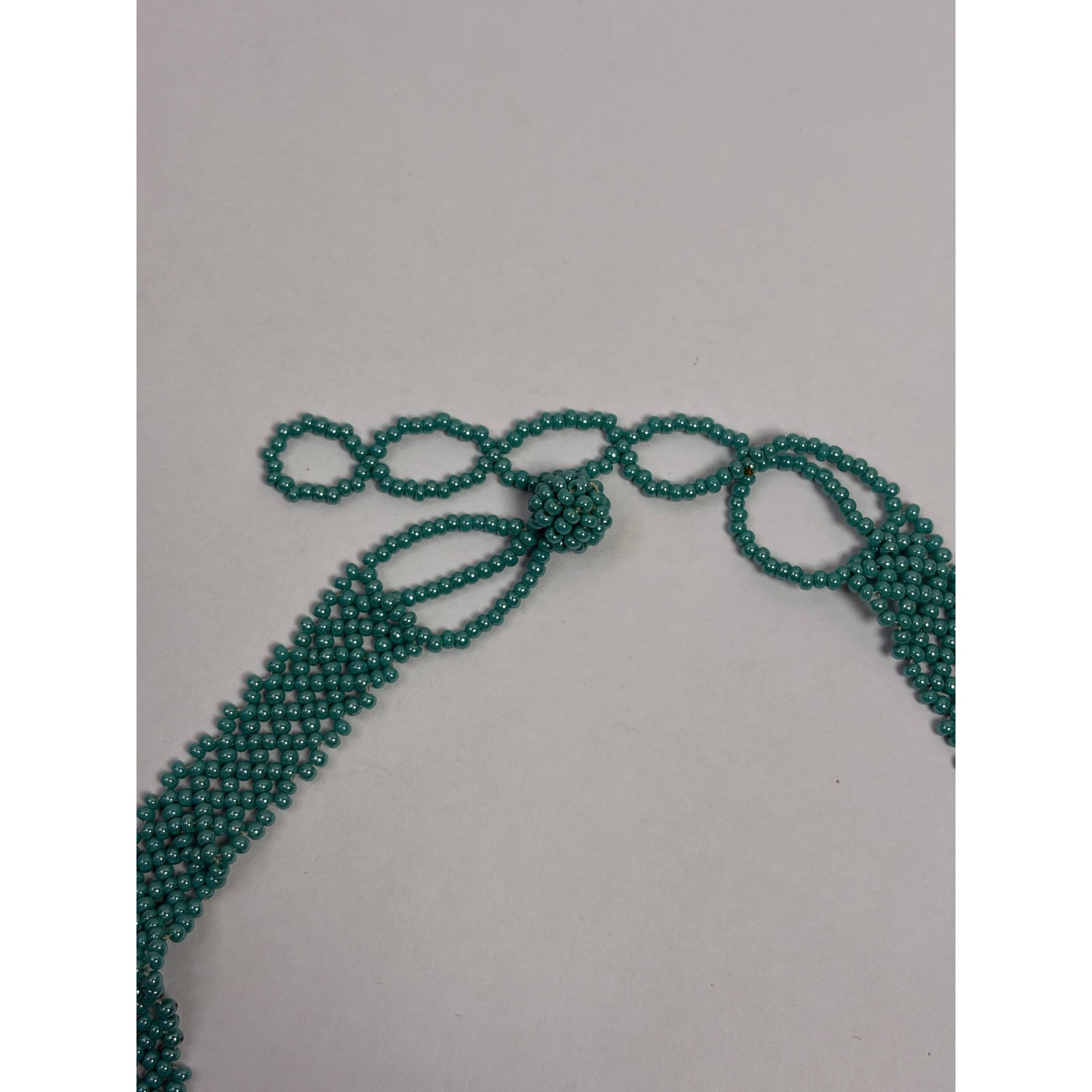 Blue Seed Beaded Choker Fringe Bib Necklace Native Handmade Vintage Western