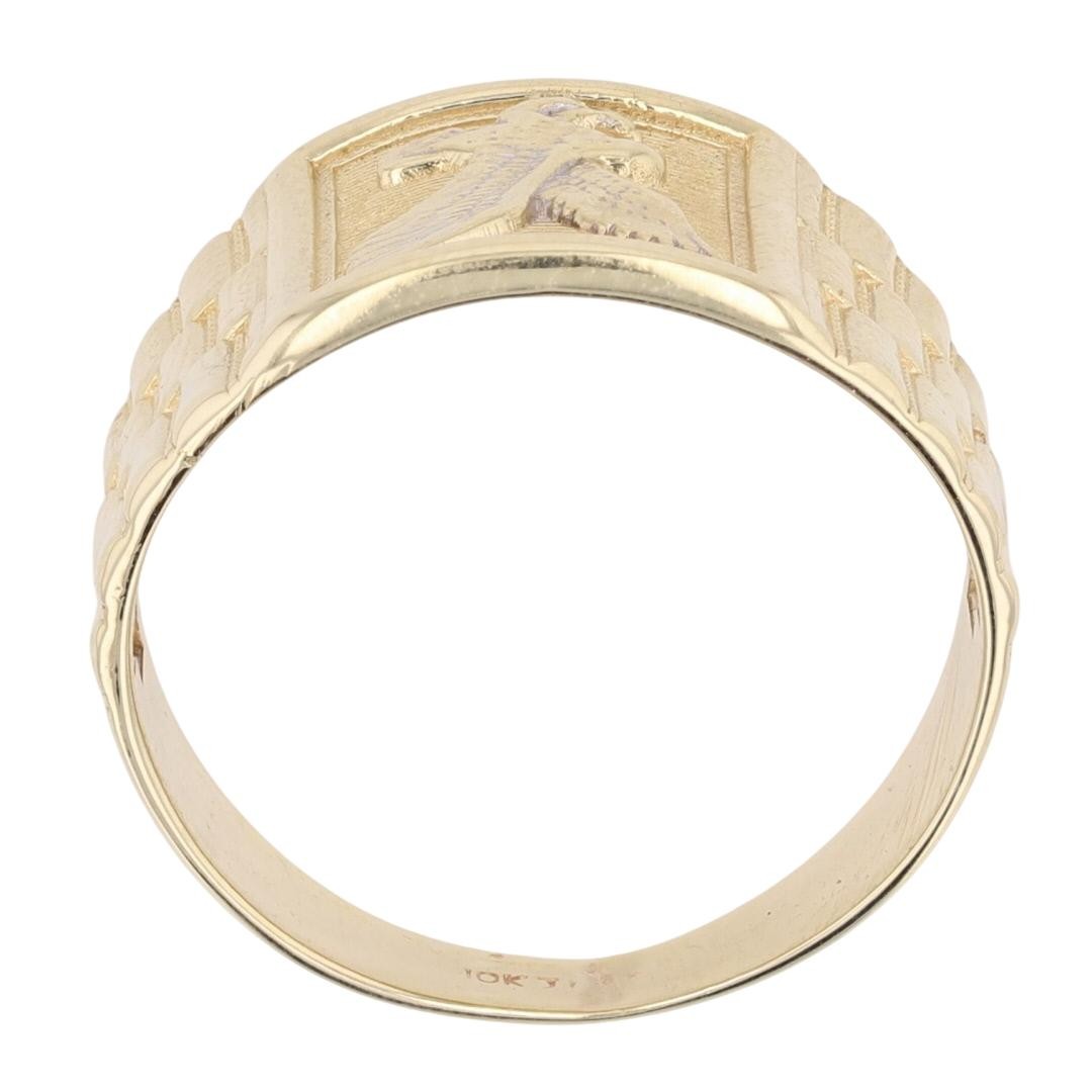 13.7mm Ribbed Eagle Signet Statement Band Ring 10k Yellow Gold Size 9.25