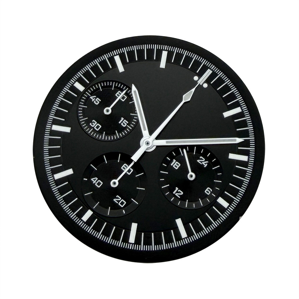 32.5mm Black Watch Dial & Hands Set for VK63 Mecha-Quartz 3 Register Moon