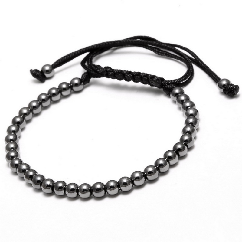 Hot Charms Punk Unisex Women Mens Leather Macrame Bracelet 18K 4MM Beads Jewelry