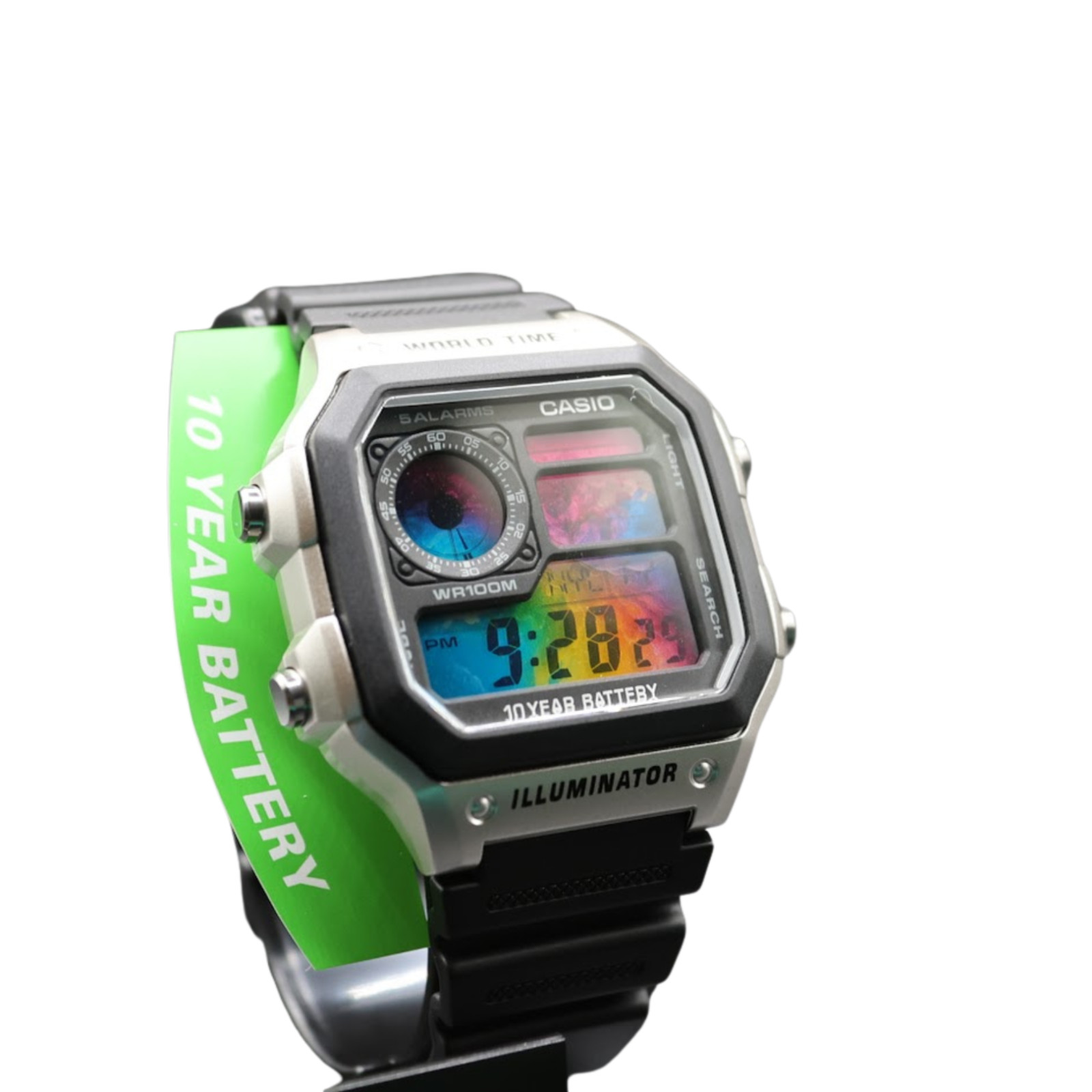 CASIO AE-1200WHD Royale World Time Watch Mod Rainbow Splash Display