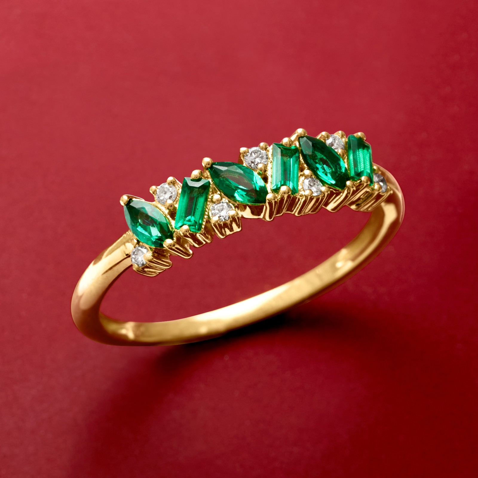 Ross-Simons Lab-Grown Emerald Rng w Lab-Grown Diamonds in 18k Gold Vermeil