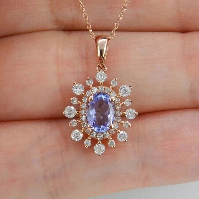 Gorgeous 2.30Ct Oval Cut Simulated Tanzanite Pendant In 14k Yellow Gold Plated