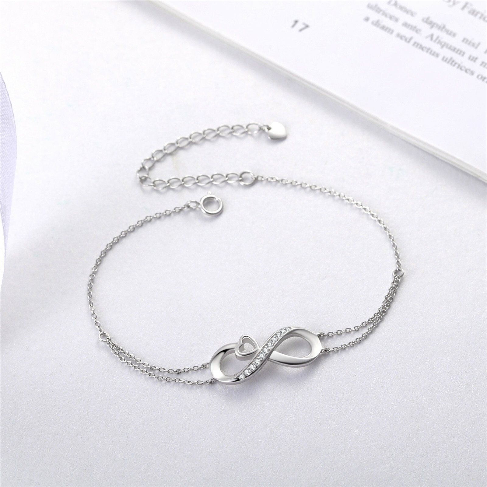 Real 925 Sterling Silver Adjustable Bracelet Infinity Heart Gifts for Her Him