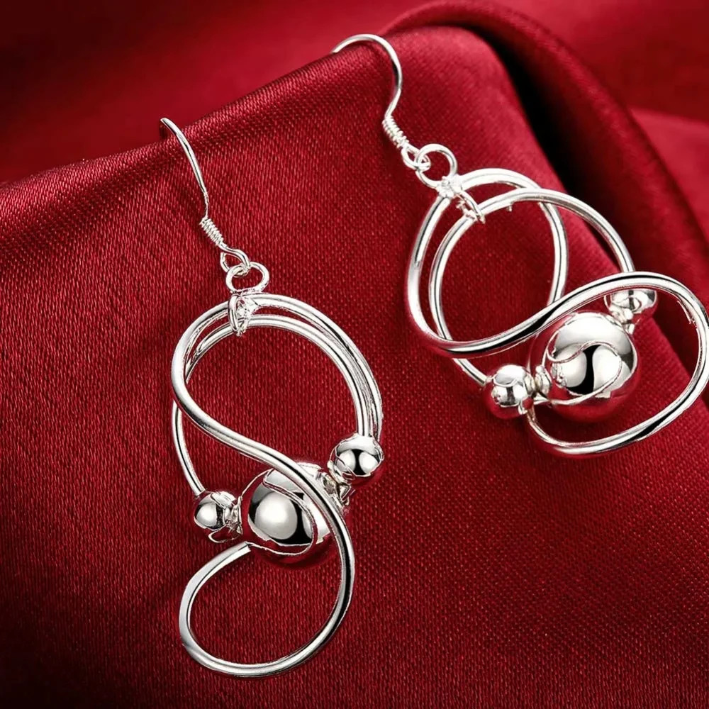 925 Sterling Silver Hanging Bead Ball Dangle Earrings Long Women Jewellery Gift