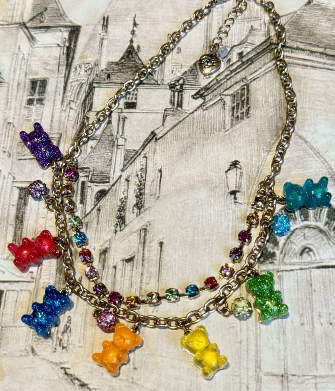 Betsey Johnson Gummy Bear Rainbow Rhinestone Necklace