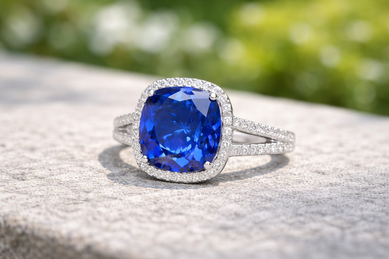 5.50 Ct Cushion Cut Natural Sapphire & Diamond Propose Ring 14k White Gold Sz 8