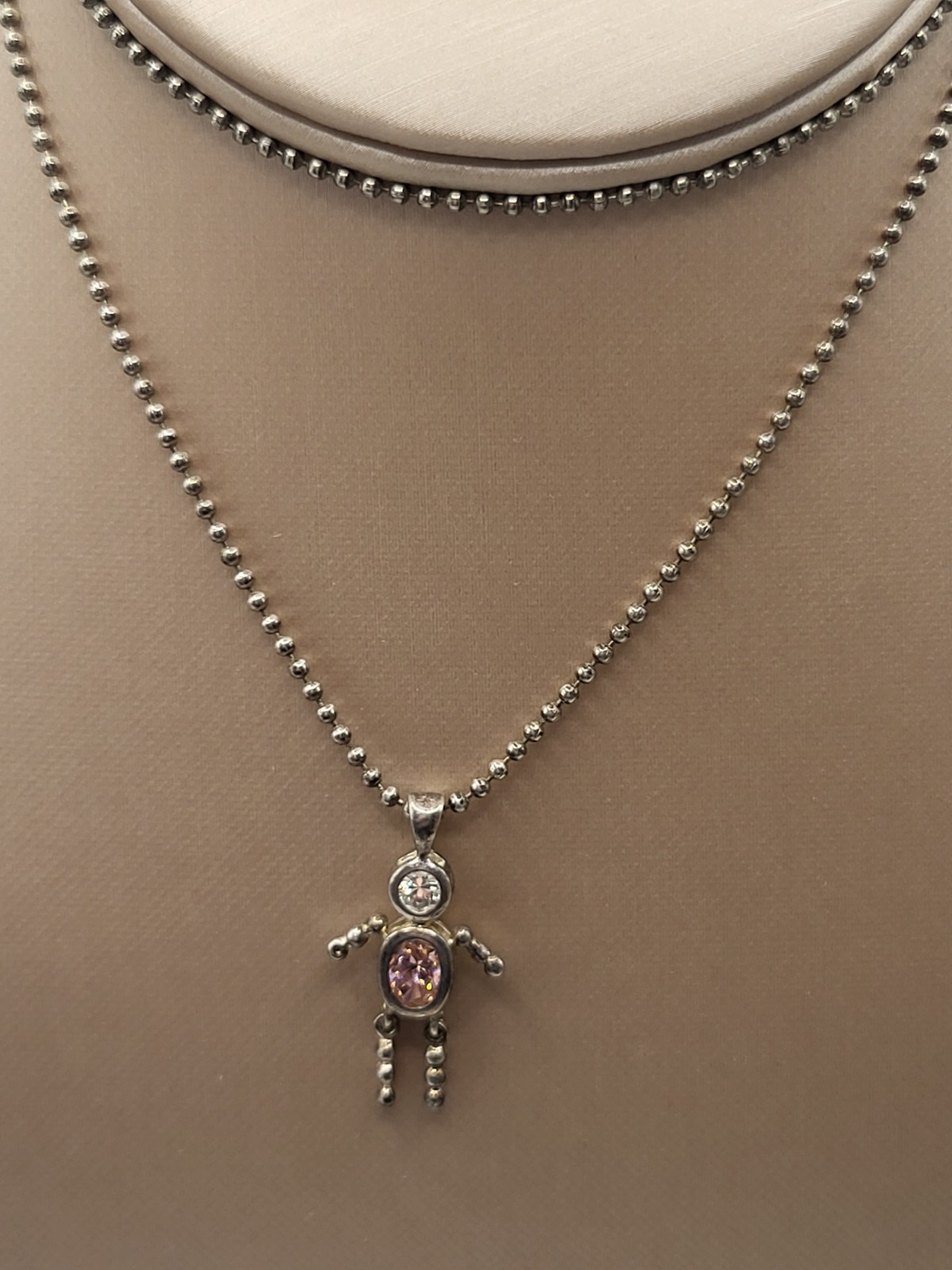 Vintage Sterling Silver Birthstone Baby Pink Girl Pendant Necklace Made in Italy