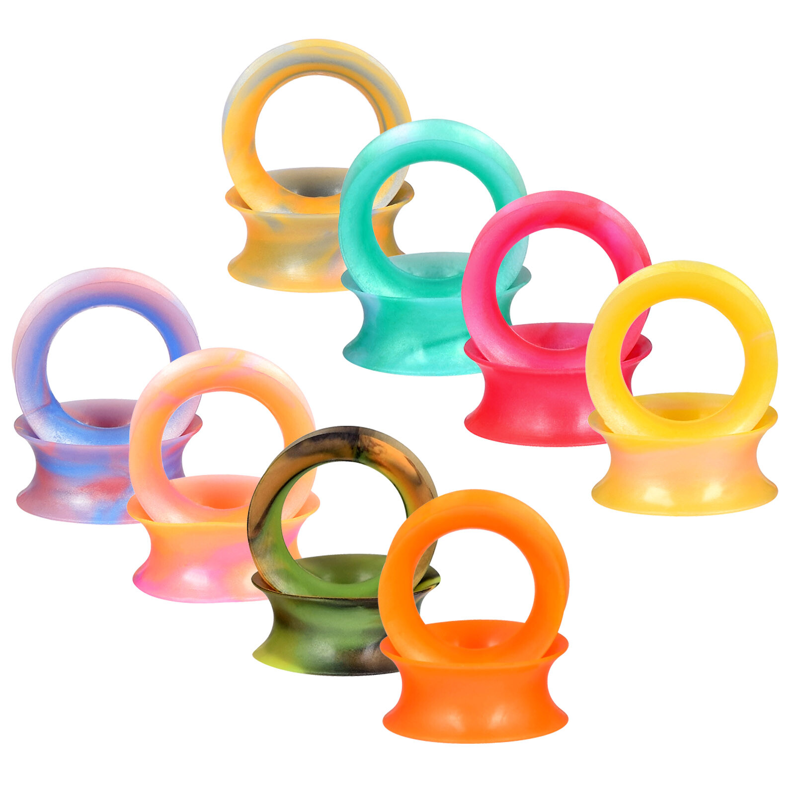 1Pair Colorful Soft Thin Silicone Double Flared Tunnels Ear Gauges Plugs Earskin