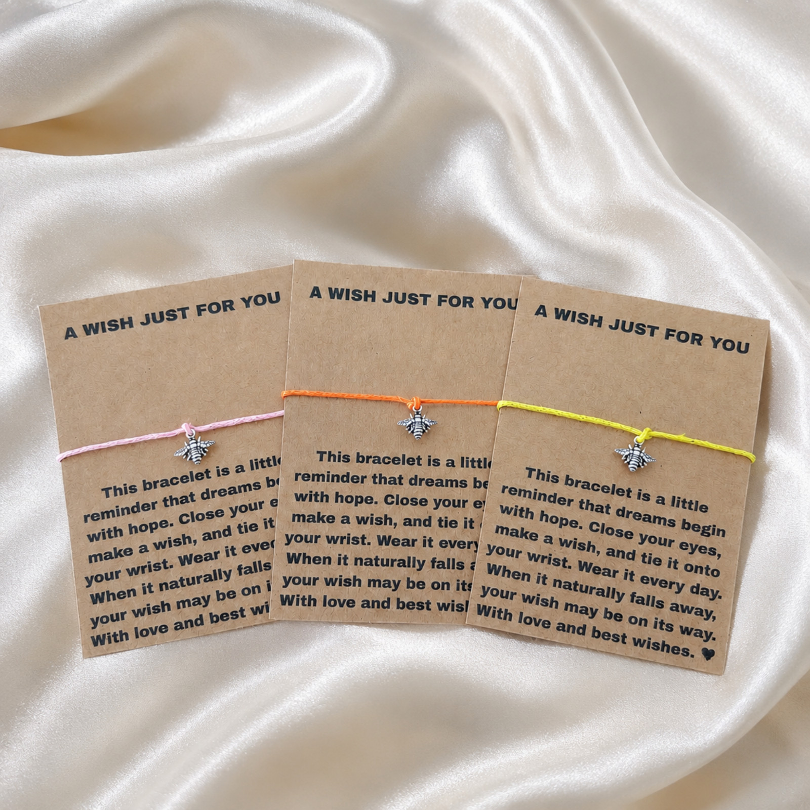 Bee Wish Bracelet Set of 6 Handmade Friendship Party Favours Gift Cards