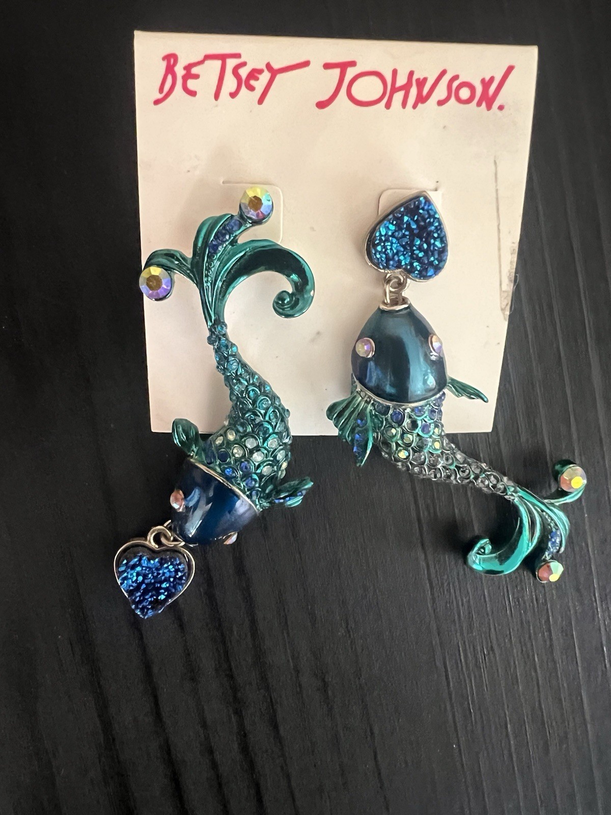Betsey Johnson Blue Crabby Couture Koi Fish Earrings – Rare- B1