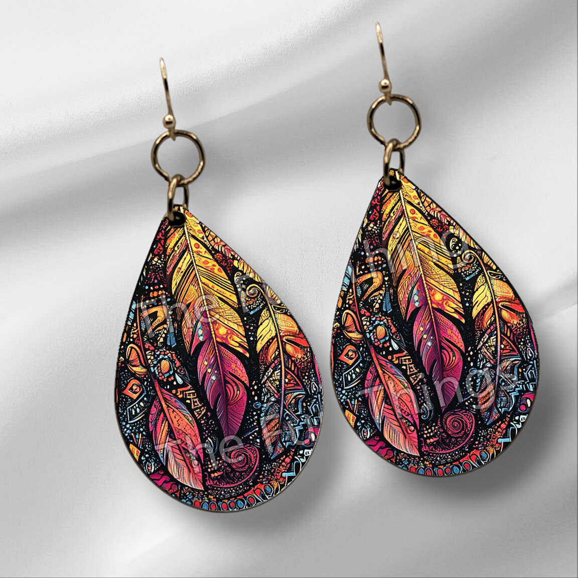 Boho Inspired Pattern Earrings NO TARNISHING Wood Teardrop Bohemian Feathers