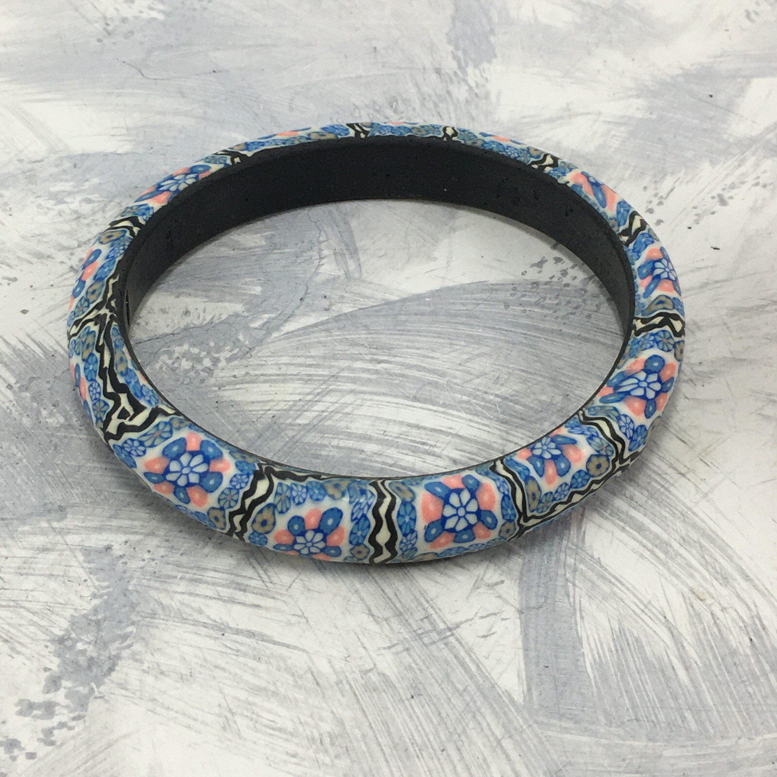 Lot of 3 Pink and Blue Faux Leather and Fabric Stackable Bangle Bracelets Vtg