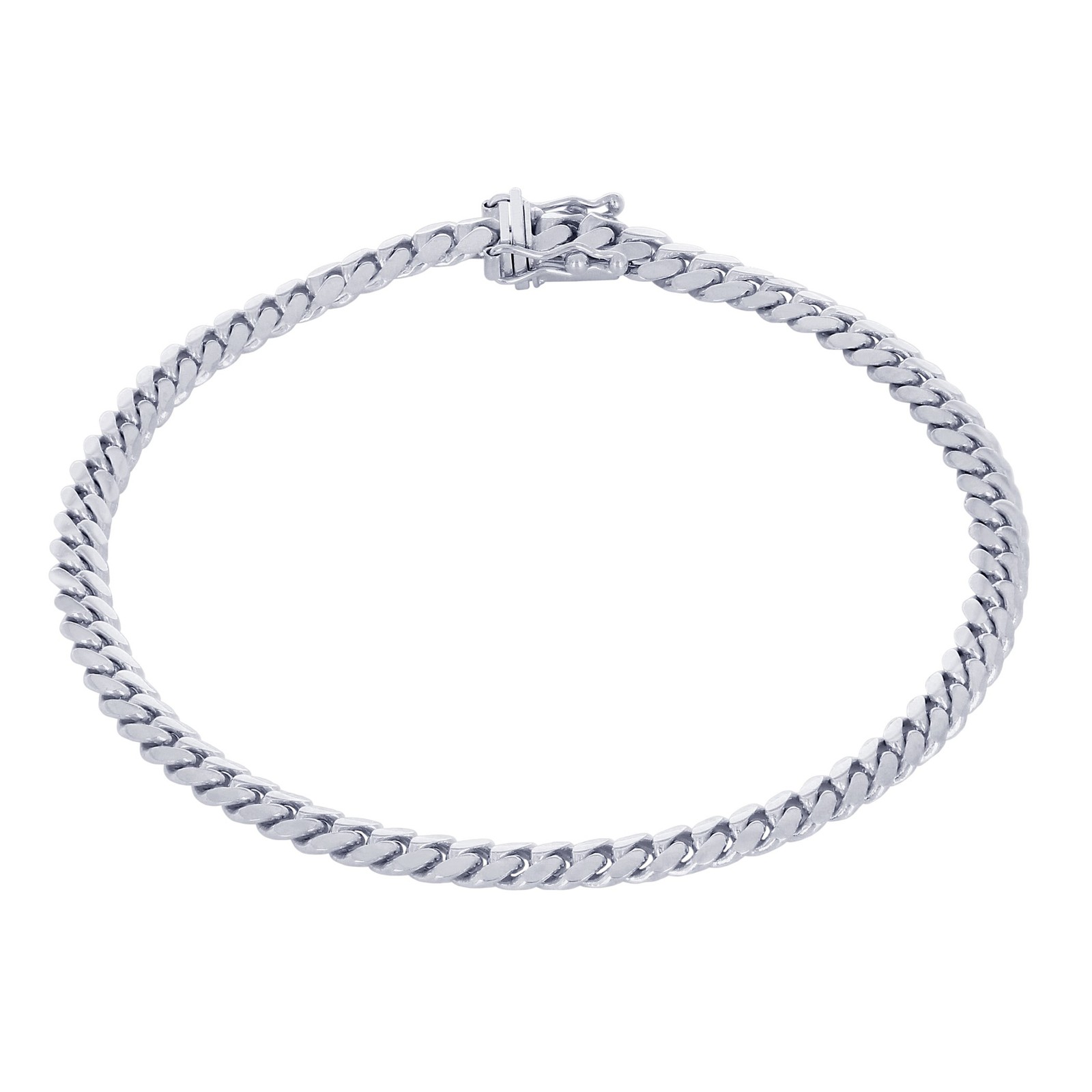 10K White Gold Solid 4mm Miami Cuban Link Chain Bracelet 7″ 7.5″ 8″ 8.5″ 9″