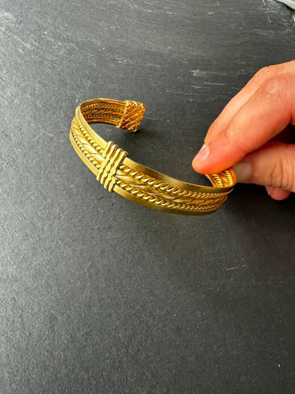 Handmade Spanish Copper Cuff Bracelet Gold Tone Artisan Wide Bangle 17cm