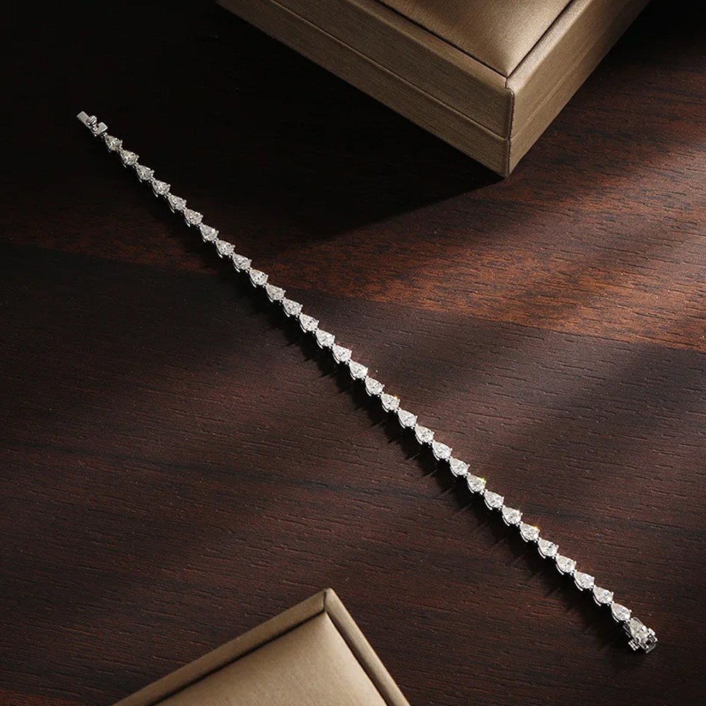 3*5mm Pear Cut All Moissanite Tennis Bracelet S925 Silver Hiphop Party Bracelet