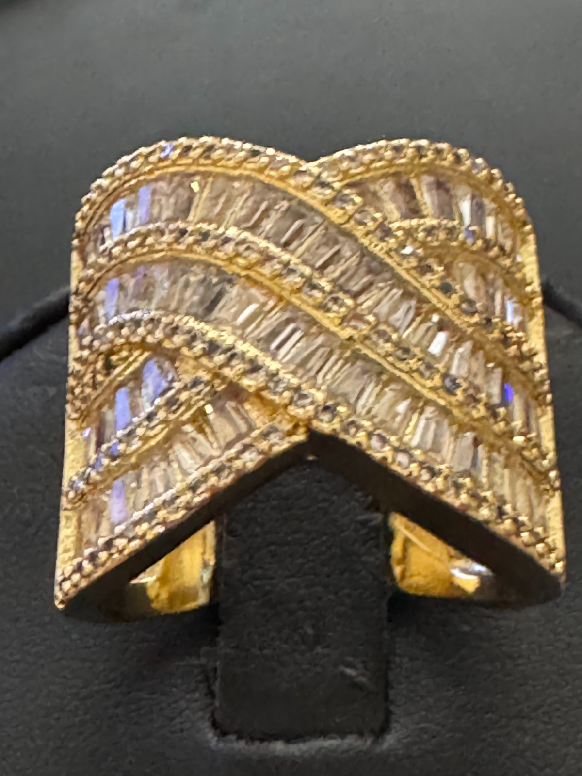 Stunning Wave Style Baguette Statement Cocktail Ring Size 7 Free Shipping