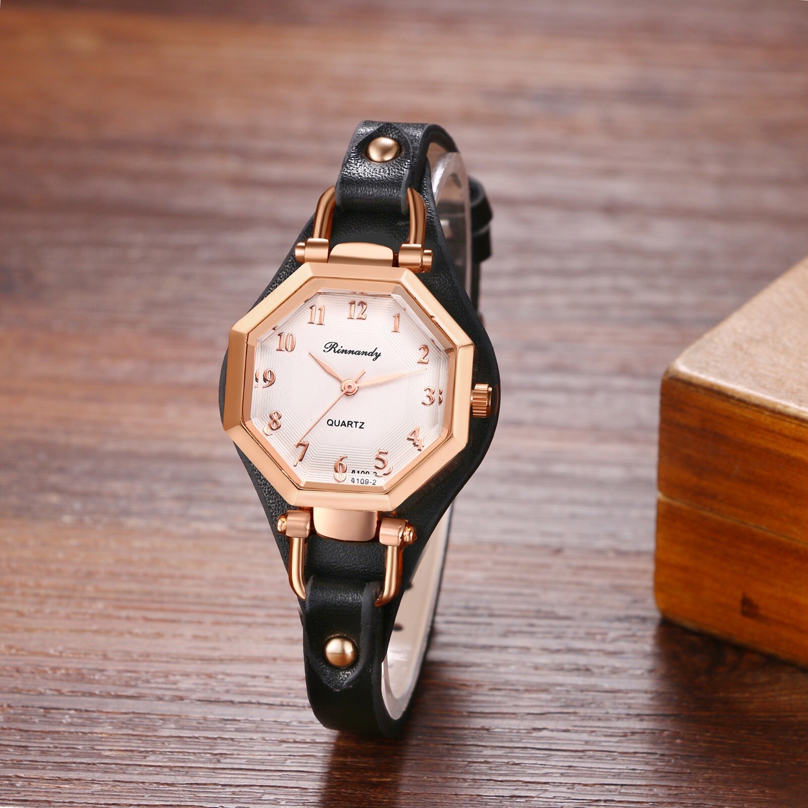 Women Retro Octagon Dial Design Quartz Slim Leather Band Ladies Dress WristWatch