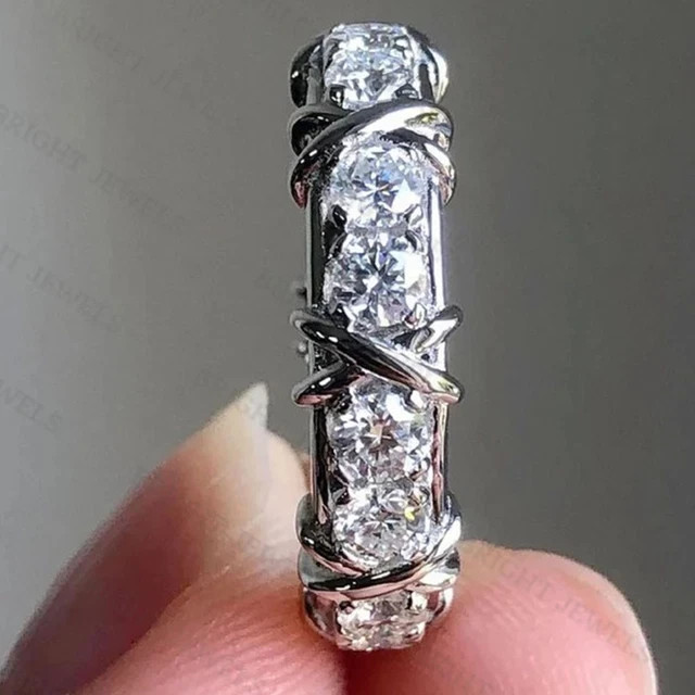 4.25CTW Round Moissanite Full Eternity Wedding Band Ring 14K White Gold Plated