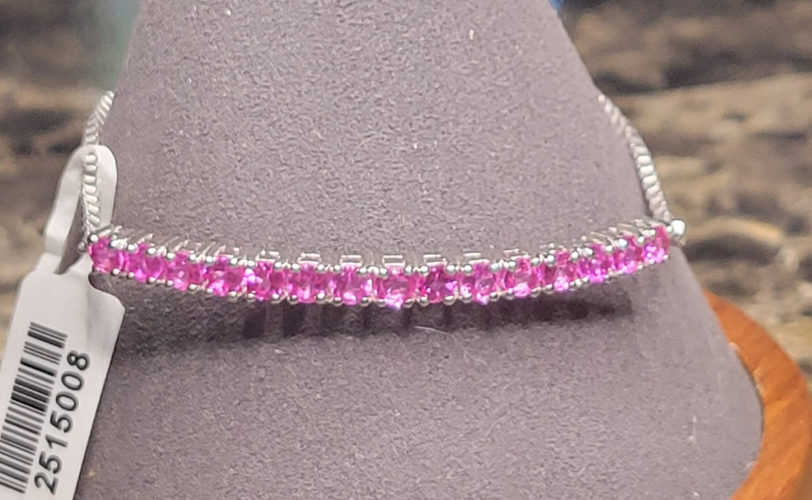 Simulated Pink Sapphire Bolo Bracelet. STS Karis