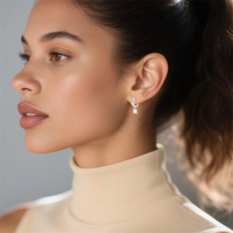 PANDACH 925 Sterling Silver Sparkling Bow Hoop Earrings For Women Fashion Hoops