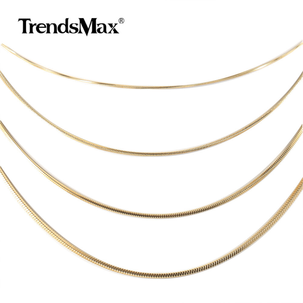 0.9-2.0mm Gold Plated Stainless Steel Square Snake Chain Necklace Women Men Link