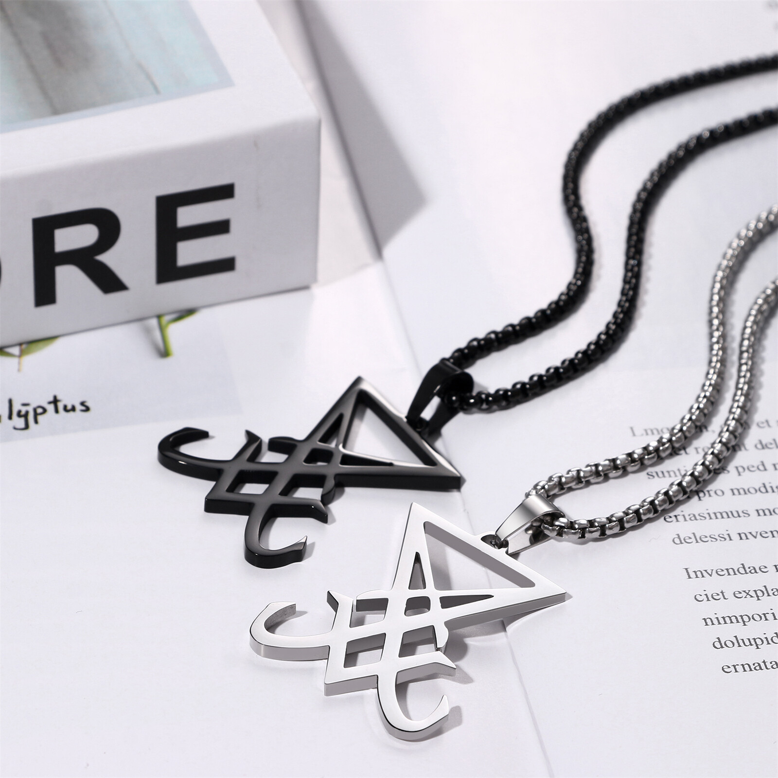 Sigil of Lucifer Pendant Necklace Mens Satanic Amulet Stainless Steel Chain 24″