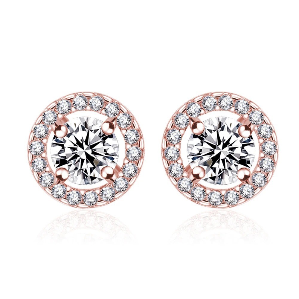 Luxury White Zircon Stud Earrings Gold Color Round Vintage Wedding Jewelry
