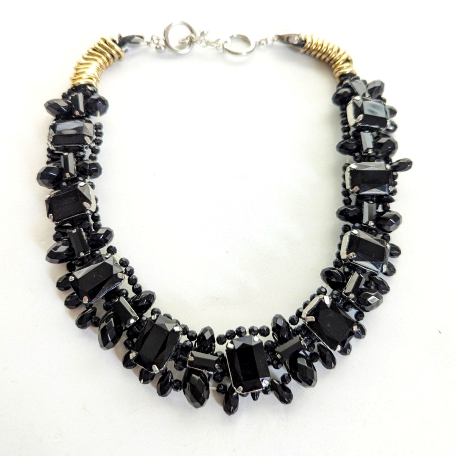 Artisan Black Rhinestone Regency Goth Whimsygoth Evening Collar Bib Necklace