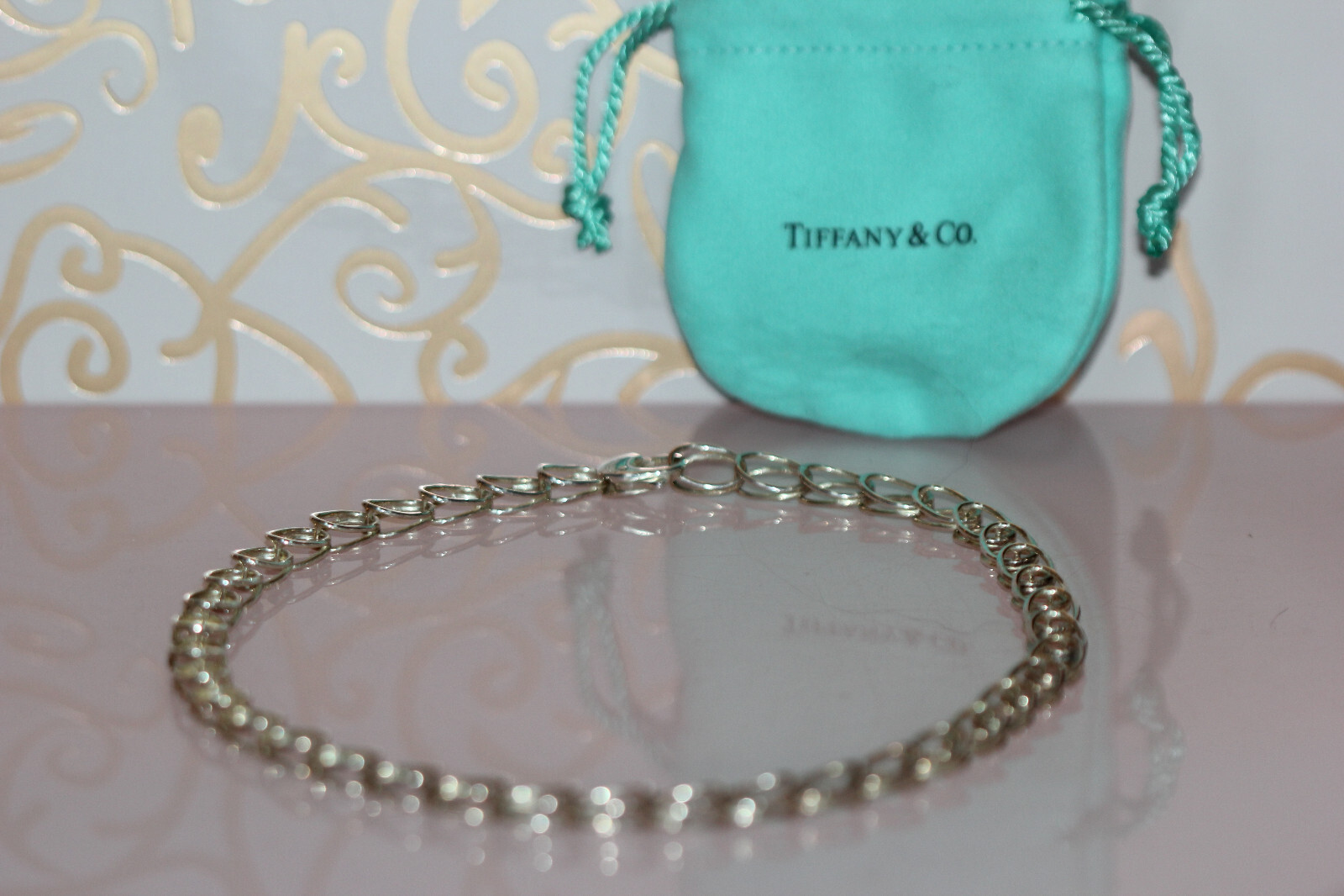 Authentic Tiffany & Co. Double Oval Link Necklace 16in Stering Silver 925 Italy