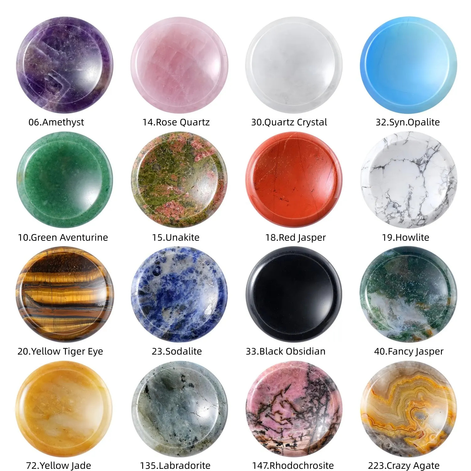 6PCS Gemstone Worry Stone 40mm Circular Healing Crystal Meditation Accessory
