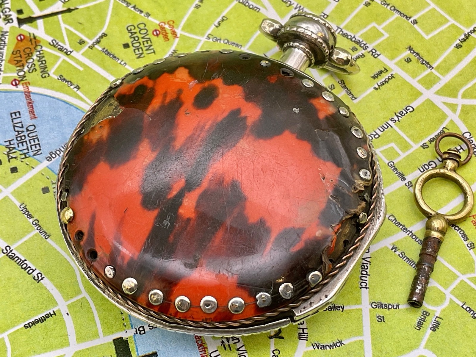 Austrian Silver Pair case Laquered Verge 1820 . Pocket Watch