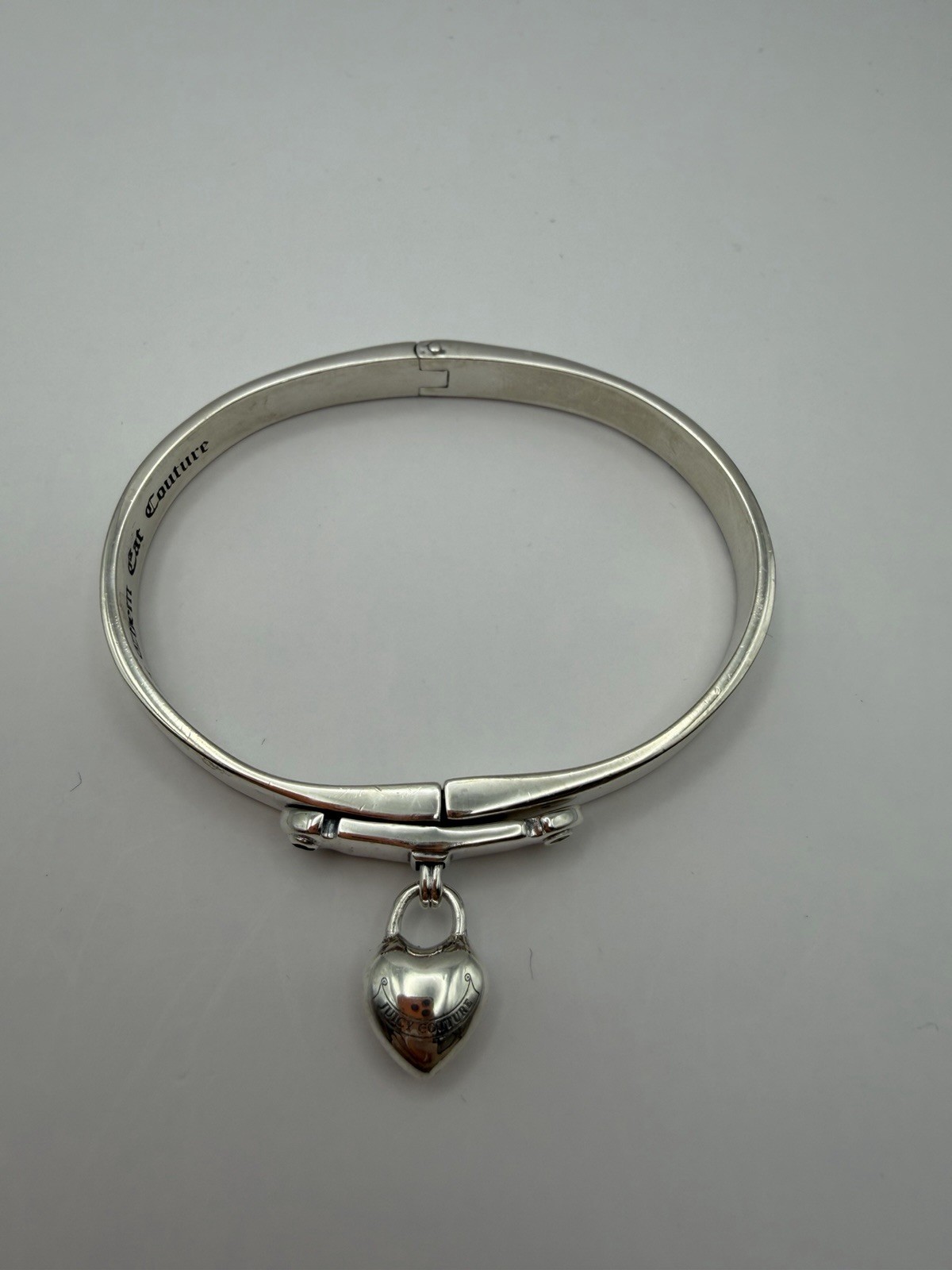 Juicy Couture 925 Sterling Silver Cuff Bracelet “Let Them Eat Couture” Charm