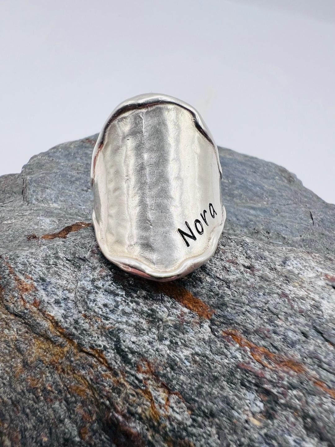 925 Silver PZ PAZ Israel Nora Hammered Saddle Cigar Band Ring Size 9