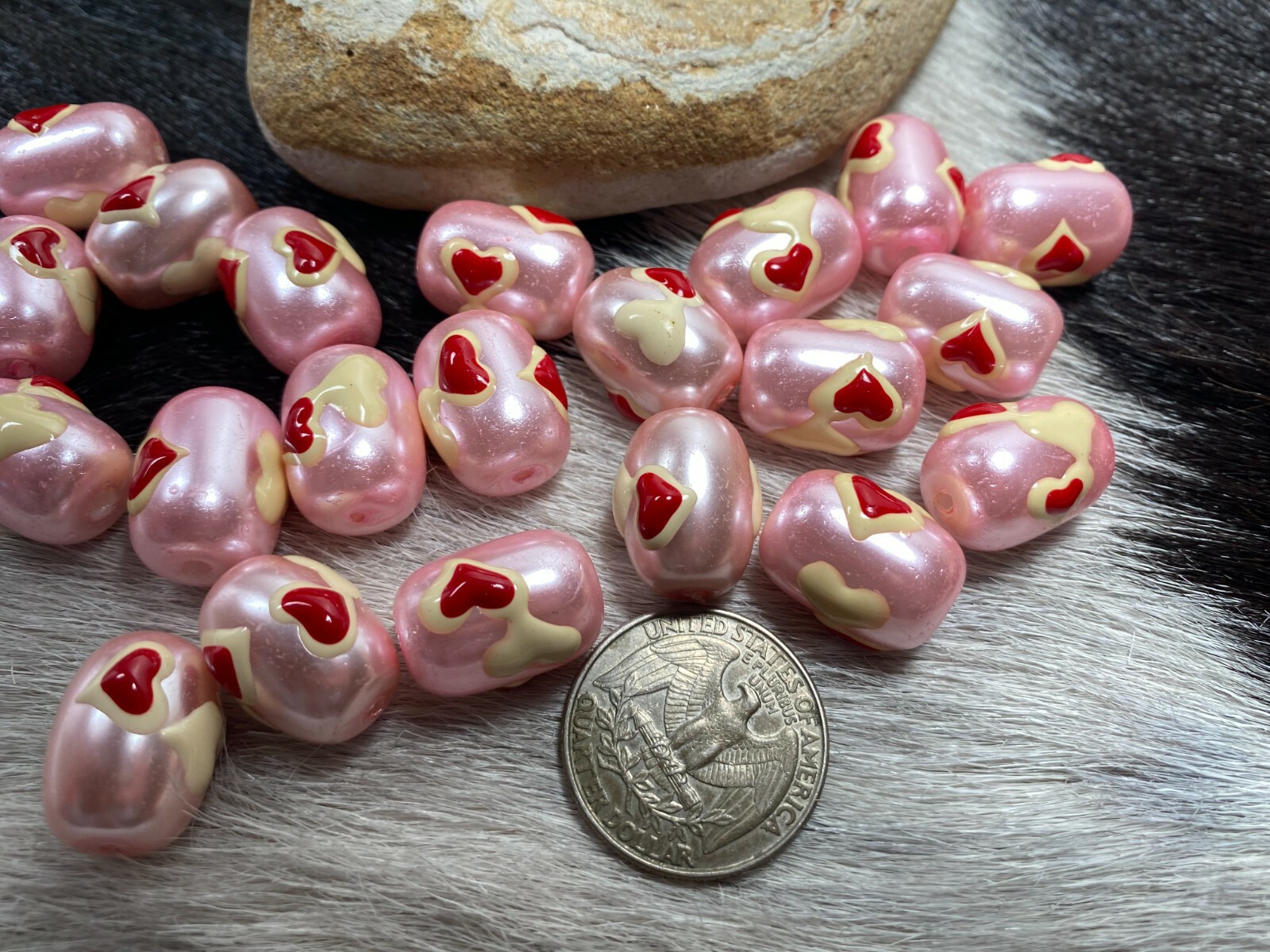 13mm Pink Glass Heart Beads 20pcs | Handmade Painted Jewelry Craft DIY