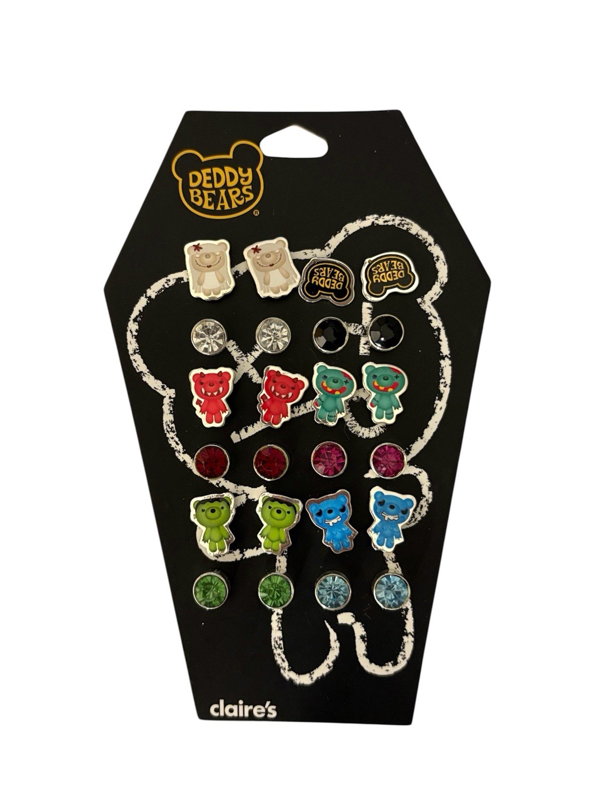 Claire’s Deddy Bears 12 Earrings and Necklace With 5 Charm Set New NWT
