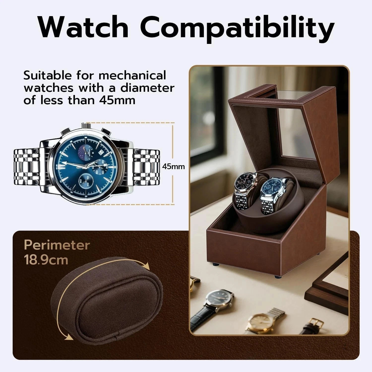 Automatic Rotation Double Watch Winder Box Leather Storage Display Case Gift I