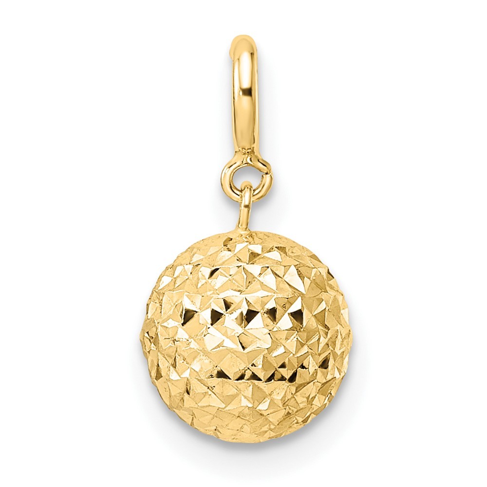 14k Yellow Gold Diamond-cut Ball Spring Ring Clasp Charm Pendant L-15.1mm
