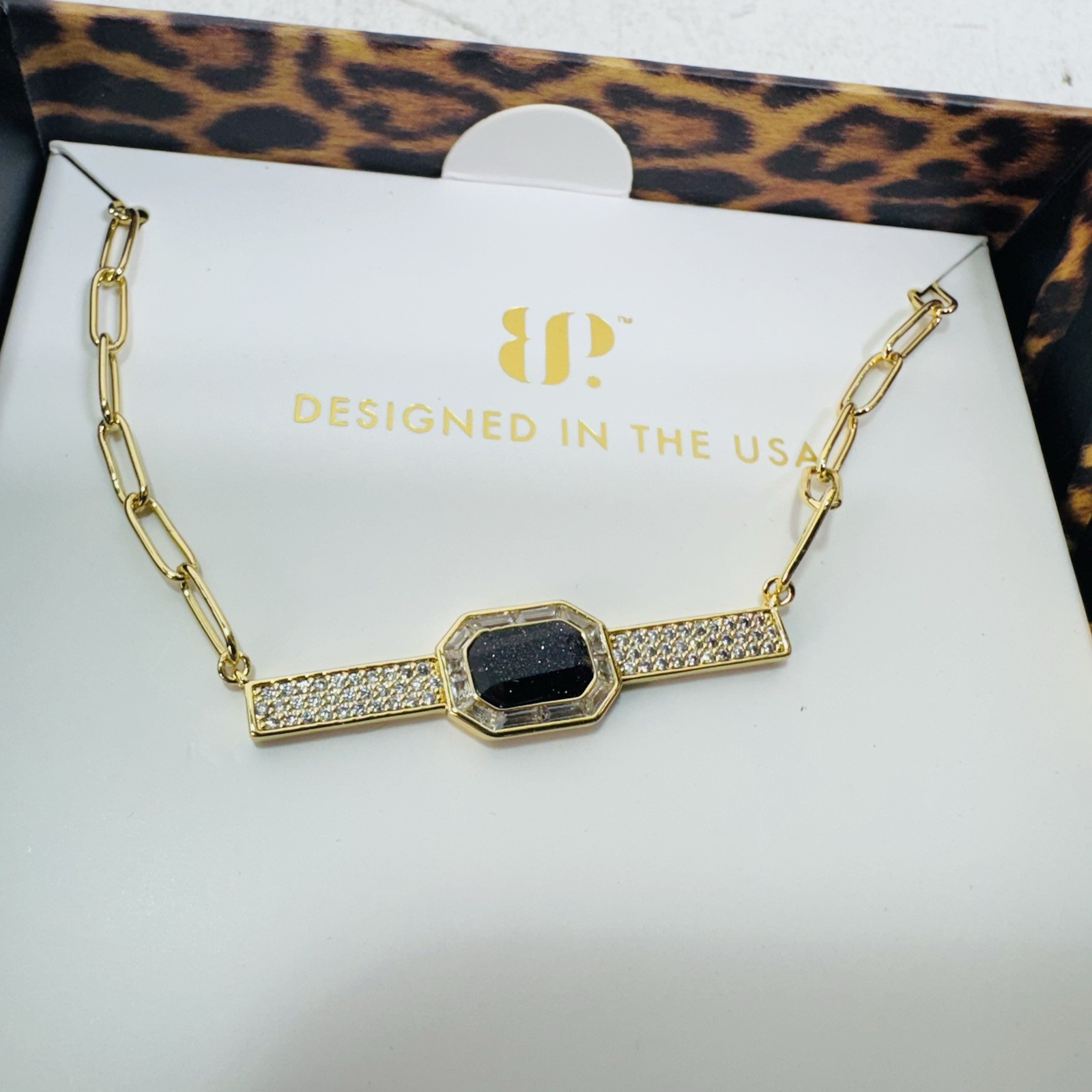 Bomb Party Untamed Necklace NK51503 Edge Aligned Black Onyx Sandstone Rose Gold