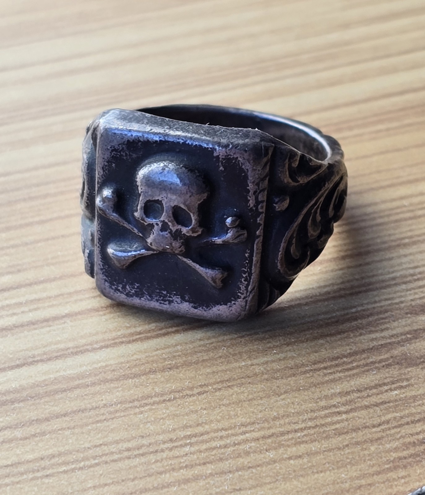 Antique Rare Memento Mori Silver Ring Skull & Bones