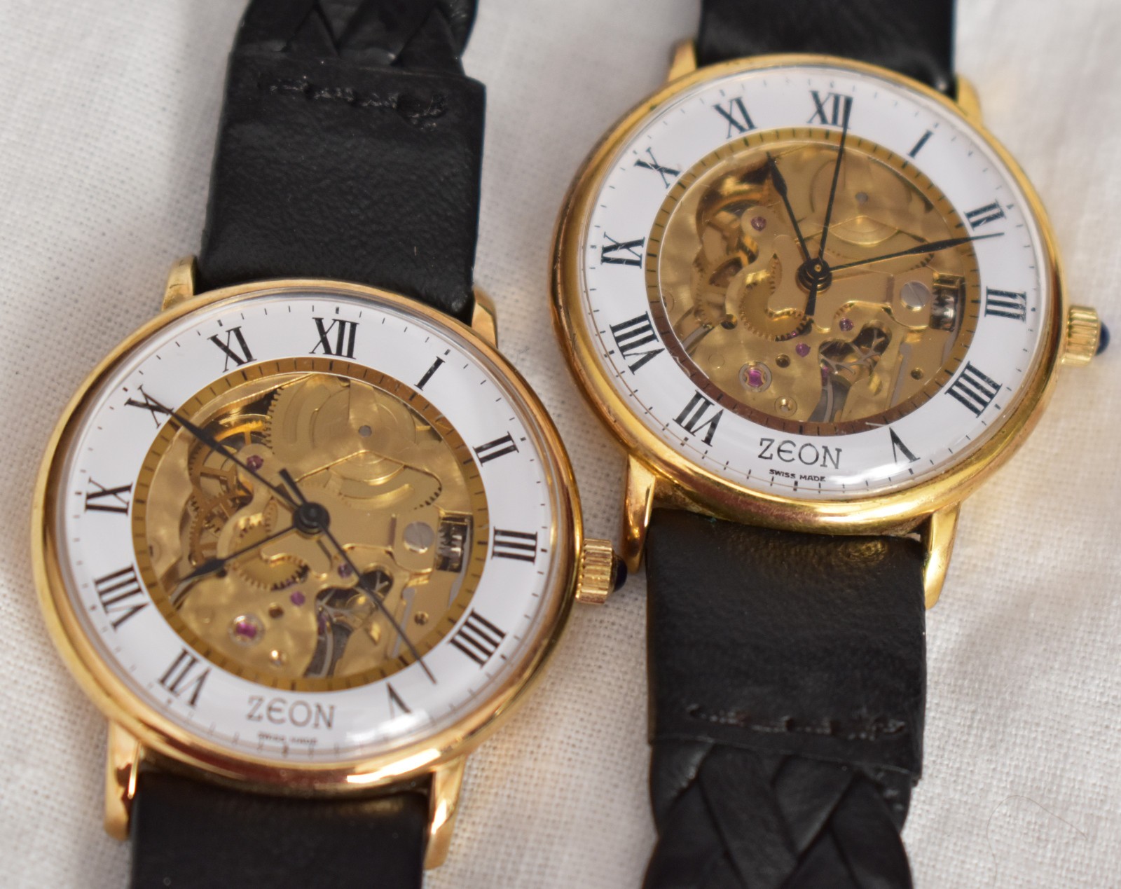 2 x Zeon Manual Wind “Swiss Made” Roman Numeral Skeleton Dress Watches