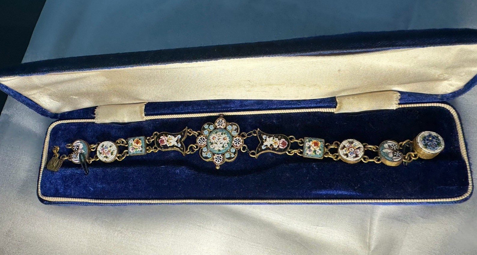 Antique Italian Micromosaic Bracelet Floral Grand Tour Jewelry Original Box
