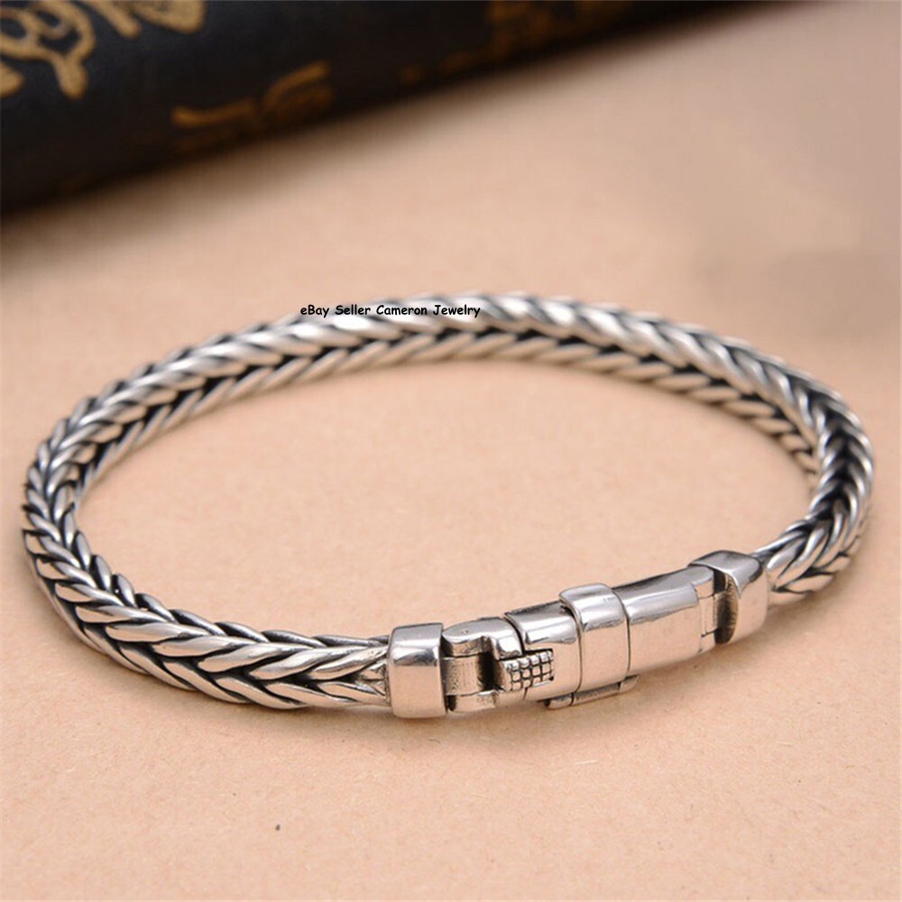 Pure S925 Sterling Silver Chain Men Women 5mm Wheat Link Bracelet 7.1-8.7inch
